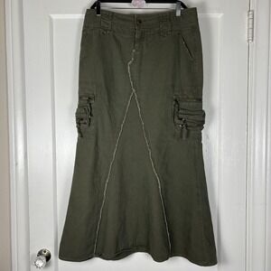 Y2K Cargo Canvas Nori Skirt Womens 9 Green Maxi Cotton Twill Utility Grunge Gorp